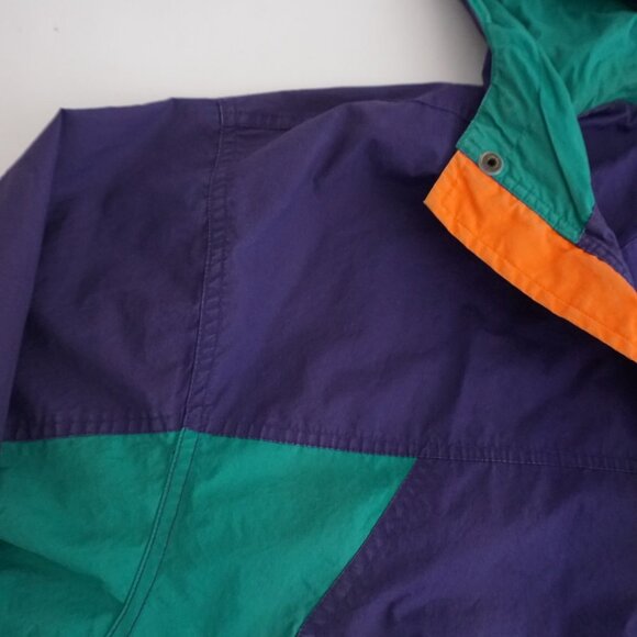 Vintage '80S Gant Purple Green Cotton Zip Up Nautical Windbreaker Hood Jacket XL - Picture 8 of 10